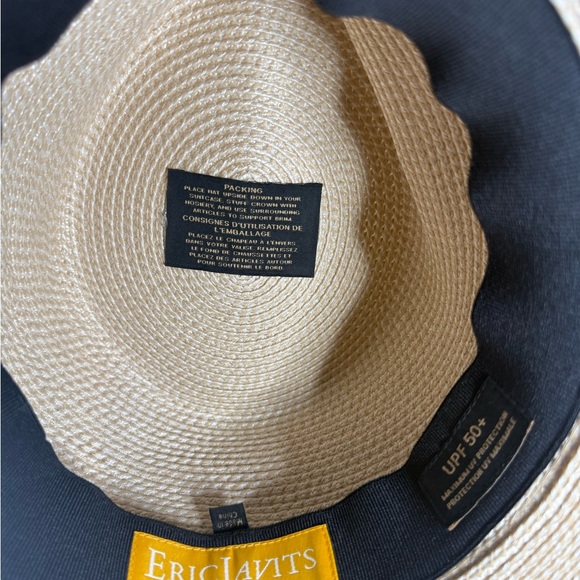 Eric Javits Tan Wide Brim Hat with Black Accent - Picture 4 of 5